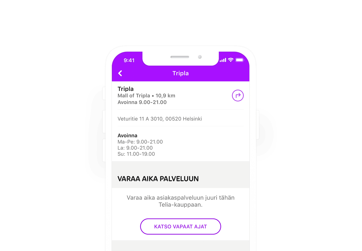 Varaa aika Telia Kauppaan Minun Telia -sovelluksessa