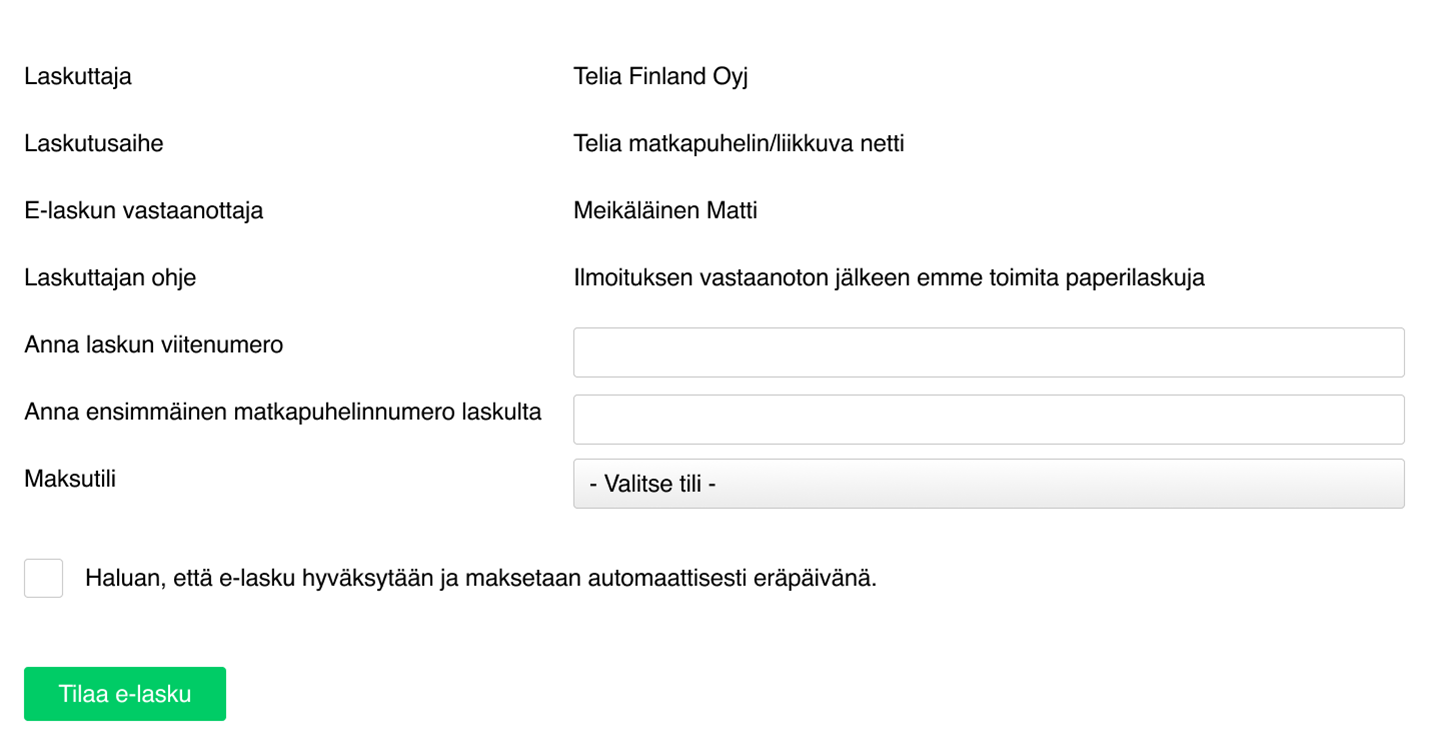 E-laskun tilaus