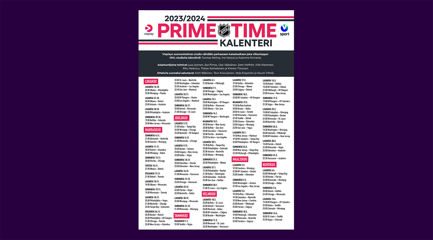 NHL prime time -kalenteri 2023–2024