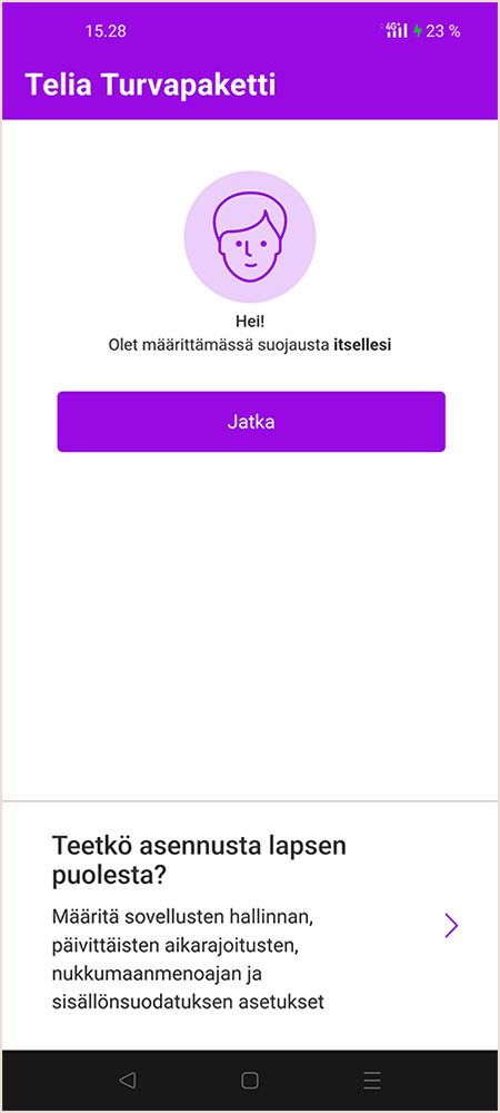 Näkymä sovelluksesta (Android)